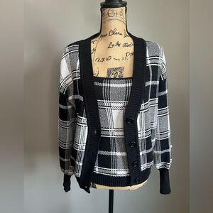 Venus black white checkered sweater cardigan set small academia preppy office
